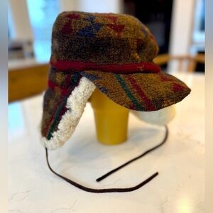 Vintage Mad Bomber Wool Plaid Sheep Crown Lining Leather Ties / large